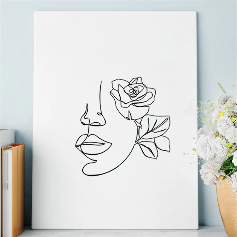 

Abstract Line Face Flowers Leaves Wall Art Canvas Painting Modern Minimalist Figure Posters And Prints Room Bedroom Home Decor