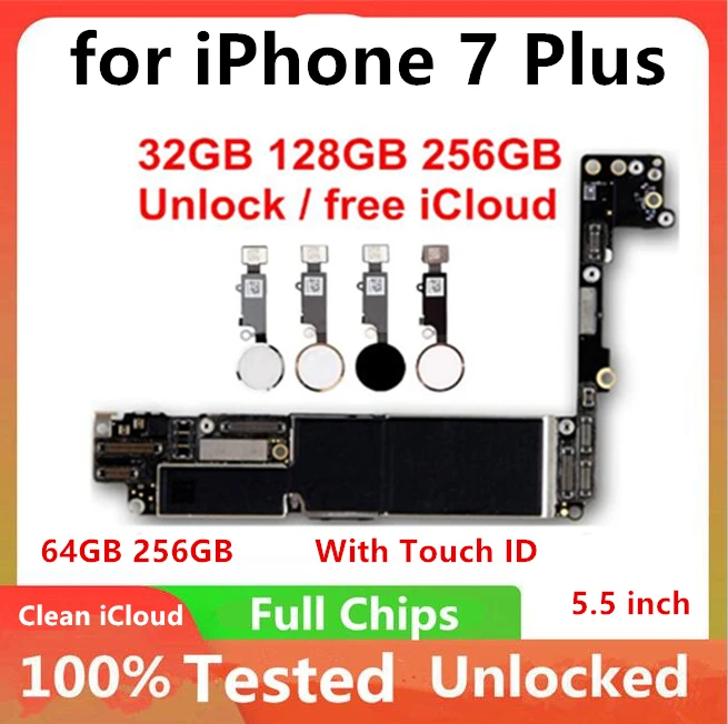 Оригинальная разблокированная материнская плата Clean ICloud для IPhone 7 Plus с/без Touch Id