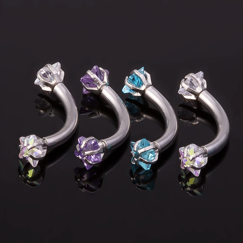 Стальная Спиральные серьги с цирконом кольца для пирсинга бровей и Козелка