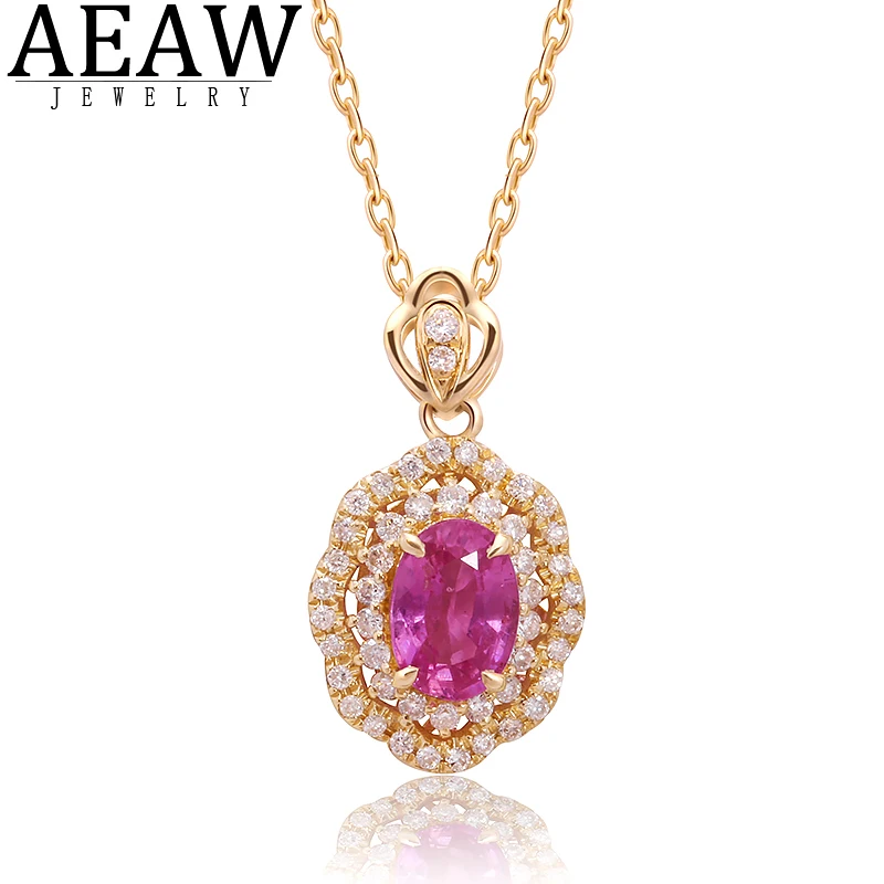 

Женское Ожерелье AEAW, желтое золото 18 К, с розовым сапфиром 0,778ct, аксессуары с бриллиантами по бокам, романтический подарок для женщин