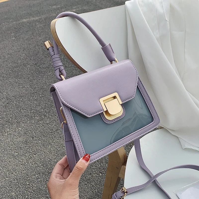 

JinMantang Fashion Mini PU Leather Contrast Color Shoulder Simple Bags Female Fashion Summer Travel Handbags Female Cute Totes