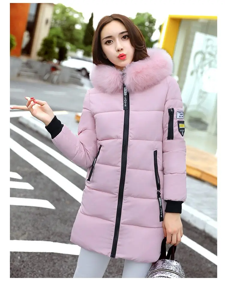 Women Winter Hooded Mid-long Jacket New Fashion Fur collar Thickening Warm Cotton Coat Casual Slim Female Parkas NZYD261A