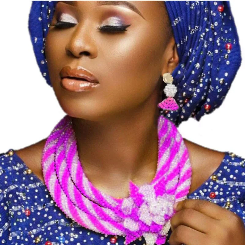 

4UJewelry Jewellery Set Yellow and White Nigerian Weddings African Bridal jewelry Set 3 Layers Crystal Beaded Women Necklace Set