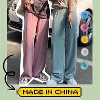 silky long pants solid color ice silky wide leg pants thin high waisted drape straight mopping long pants womens fluid pants
