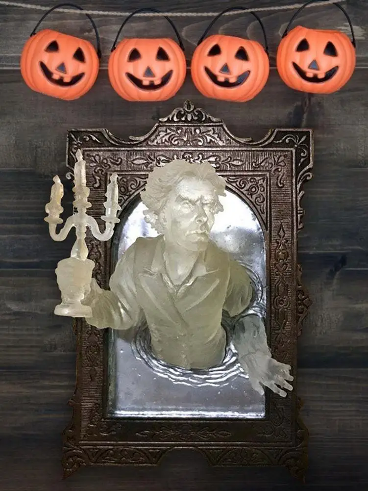 

Ghost in The Mirror Halloween Resin Luminous Frame Ornaments Halloween Style Ghost Skull DIY Charms