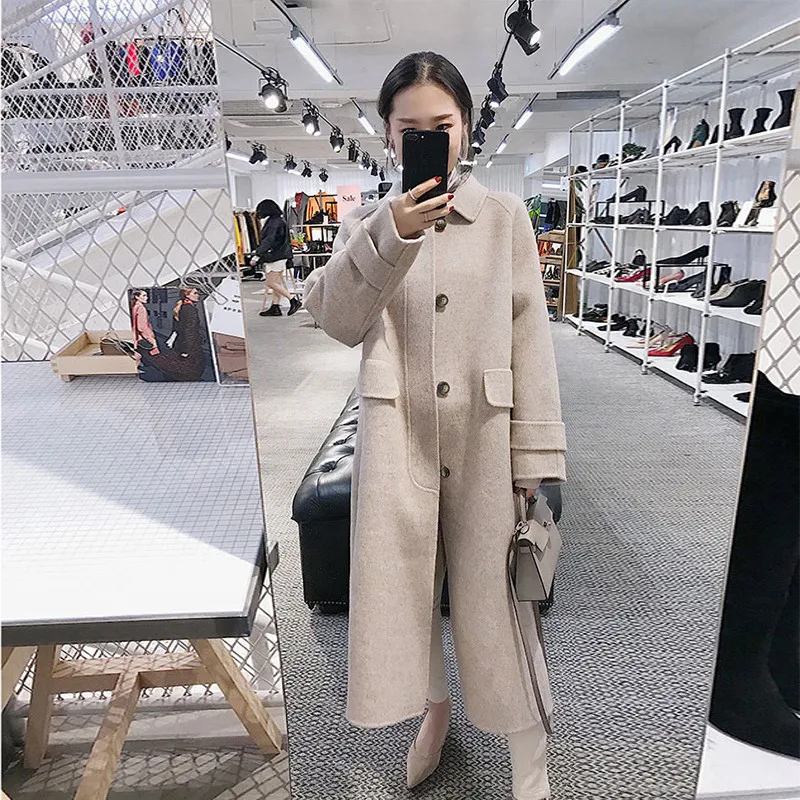 Осенне-зимний Новый Женский Повседневный Тренч из шерсти модное длинное пальто с
