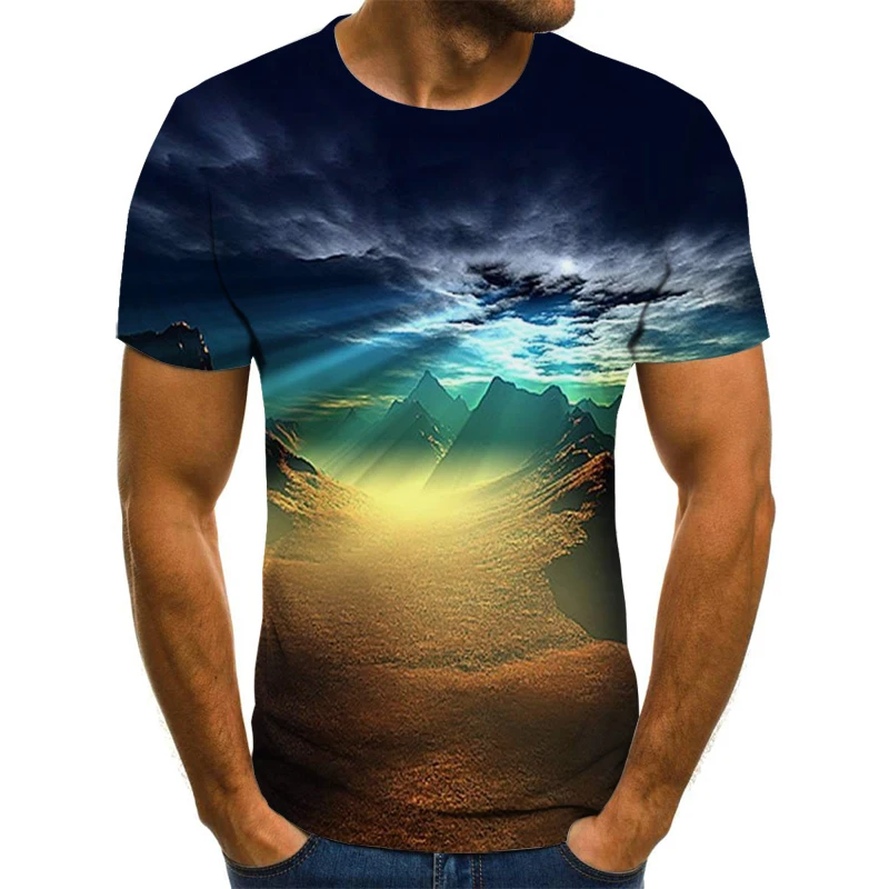 

2021 natural theme men's T-shirt summer casual top 3D printing men's T-shirt round neck T-shirt casual large 6xl