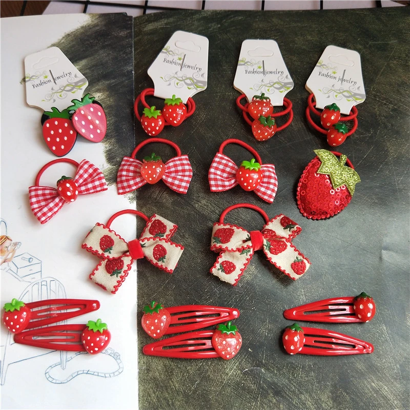 

1/2PCS New Cute Cartoon Strawberry Princess Headwear Children Ropes Girls Accessories Baby Headdress Kids Elastic Hair Bands