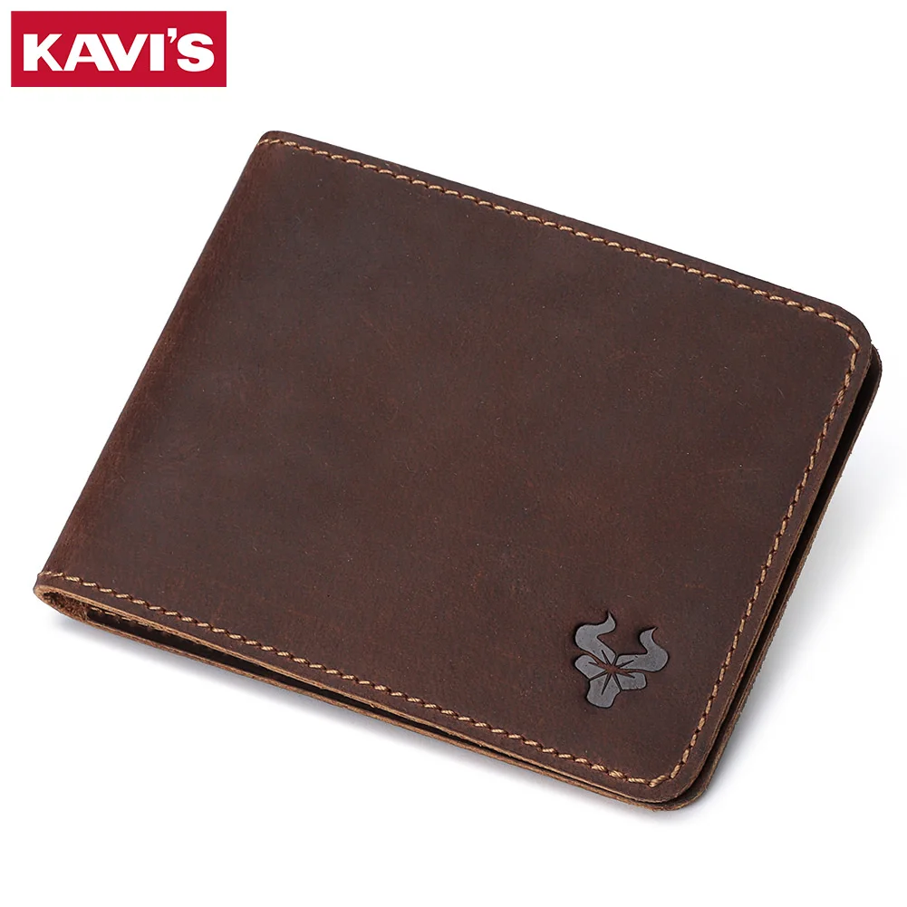 

KAVIS Vintage Genuine Leather ID Card Driver License Holder Case New Men Wallet Crazy Hors Leather Male Purse Card Credit Holder