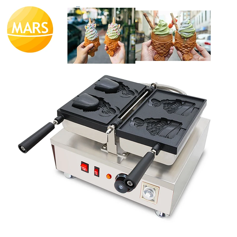 Comprare Commerciale Taiyaki Pesce Waffle Maker Pesce-a Forma Di Cono Gelato Macchina Giapponese Bocca Aperta Taiyaki Pan Torta Di Ferro Attrezzature 220V