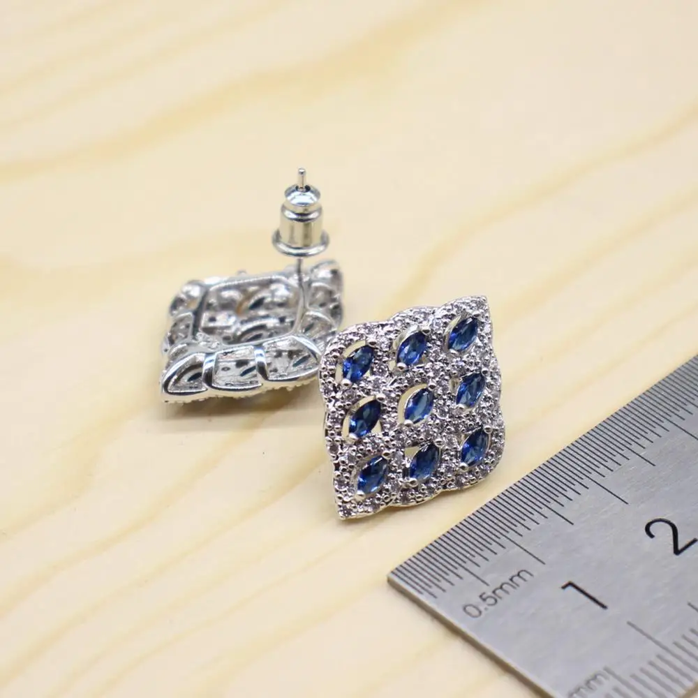 GZJY синий кубический цирконий комплекты украшений для женщин Свадебное Кольцо