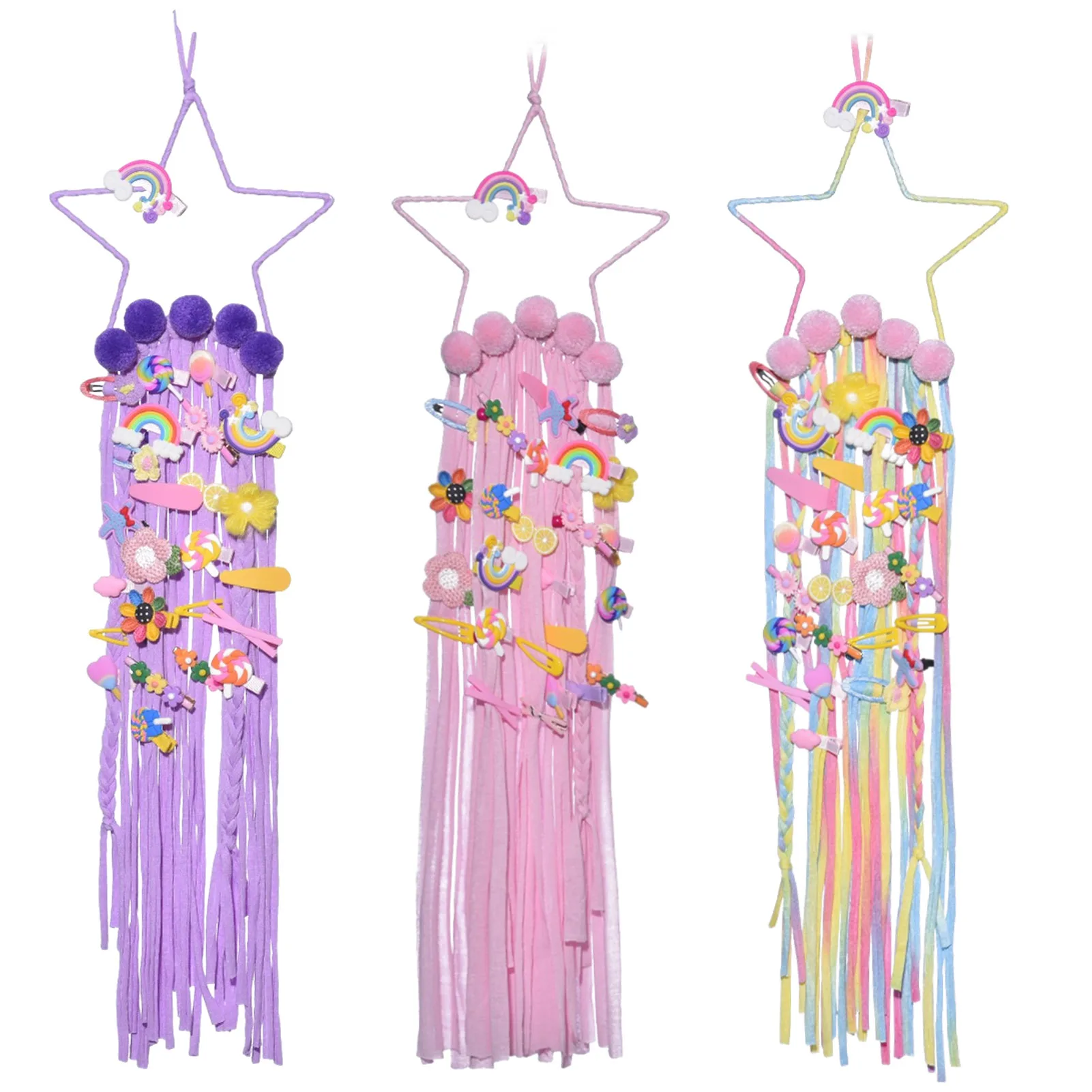 

Wall Hanging Dream Catcher Colorful Girl Hairpin Storage Hair Accessories Wall Hanging With Tassel Star Bow Hairpin Way