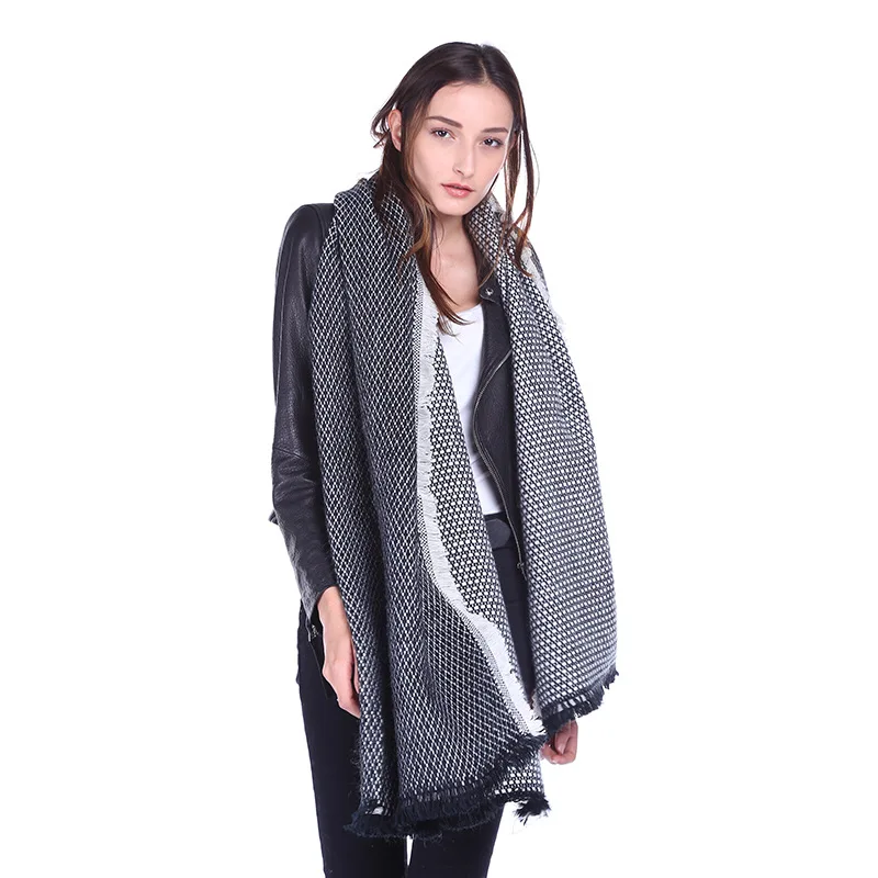 Однотонный этнический теплый и толстый креативный шарф с бахромой в стиле