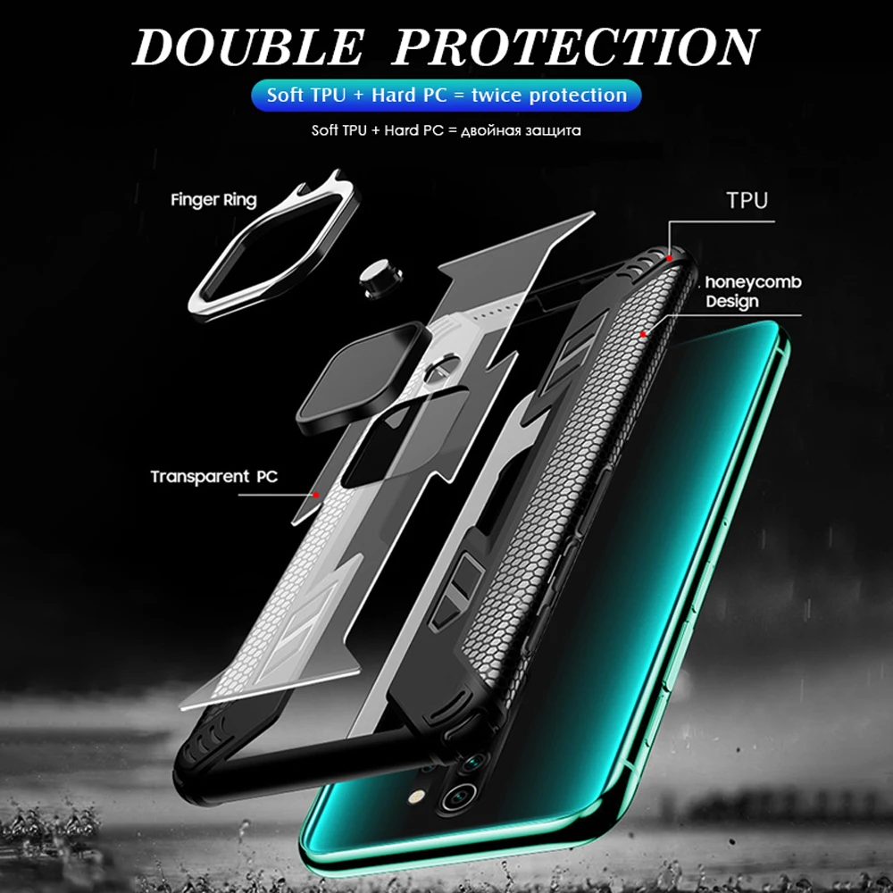 For Xiaomi 8 Lite CC9 Pro Note10 9T Case Shockproof Magnetic Car Holder Ring Bracket Cover Redmi Note 8T/7/8 K20 Shell |
