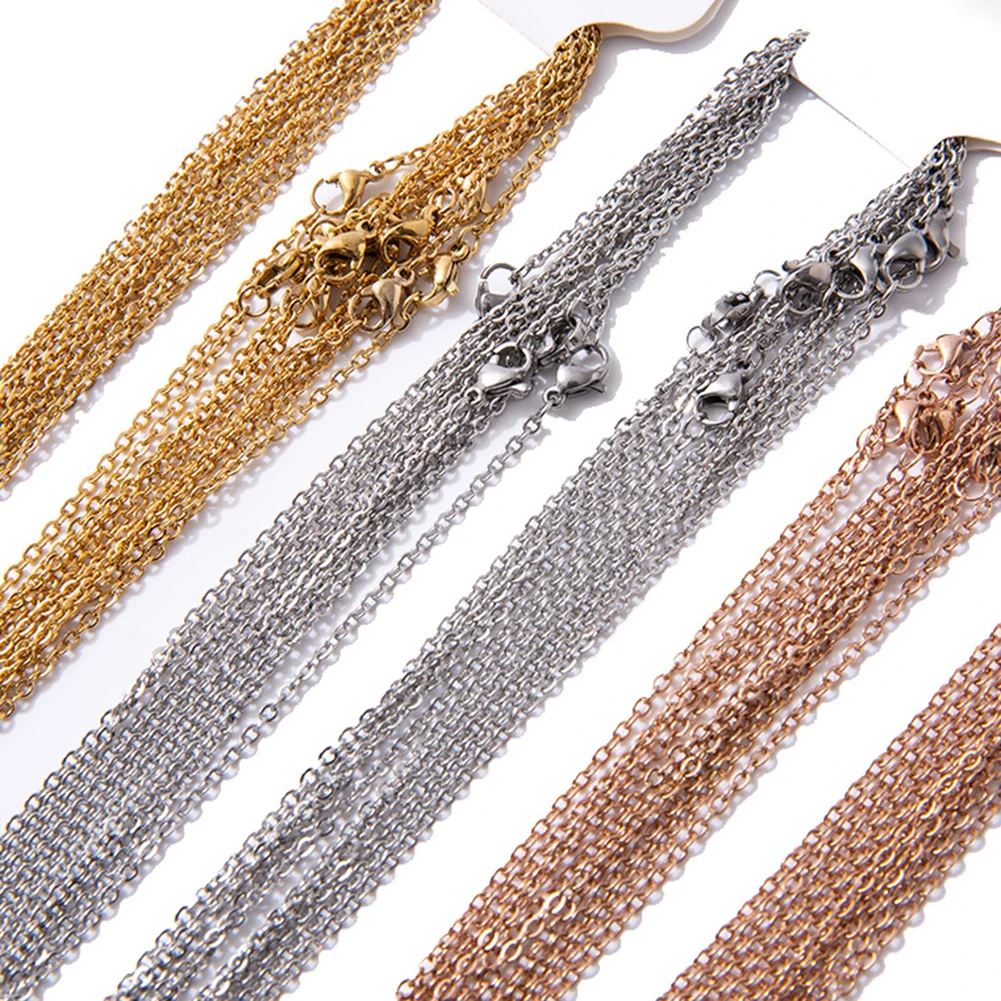 

10pcs/lot 40-60cm Chains Necklace 1.5mm/2mm Men Women Stainless Steel Link Cuban Chain Necklaces For Jewelry Making 4 Colors