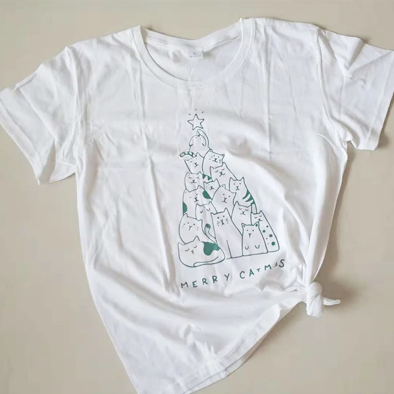 Женская футболка с графическим рисунком Merry Catmas милым рождественским подарком