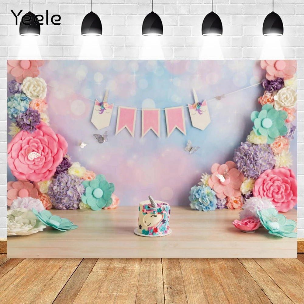 Фон Yeele с изображением единорога торта красивых цветов реквизит для фотостудии |