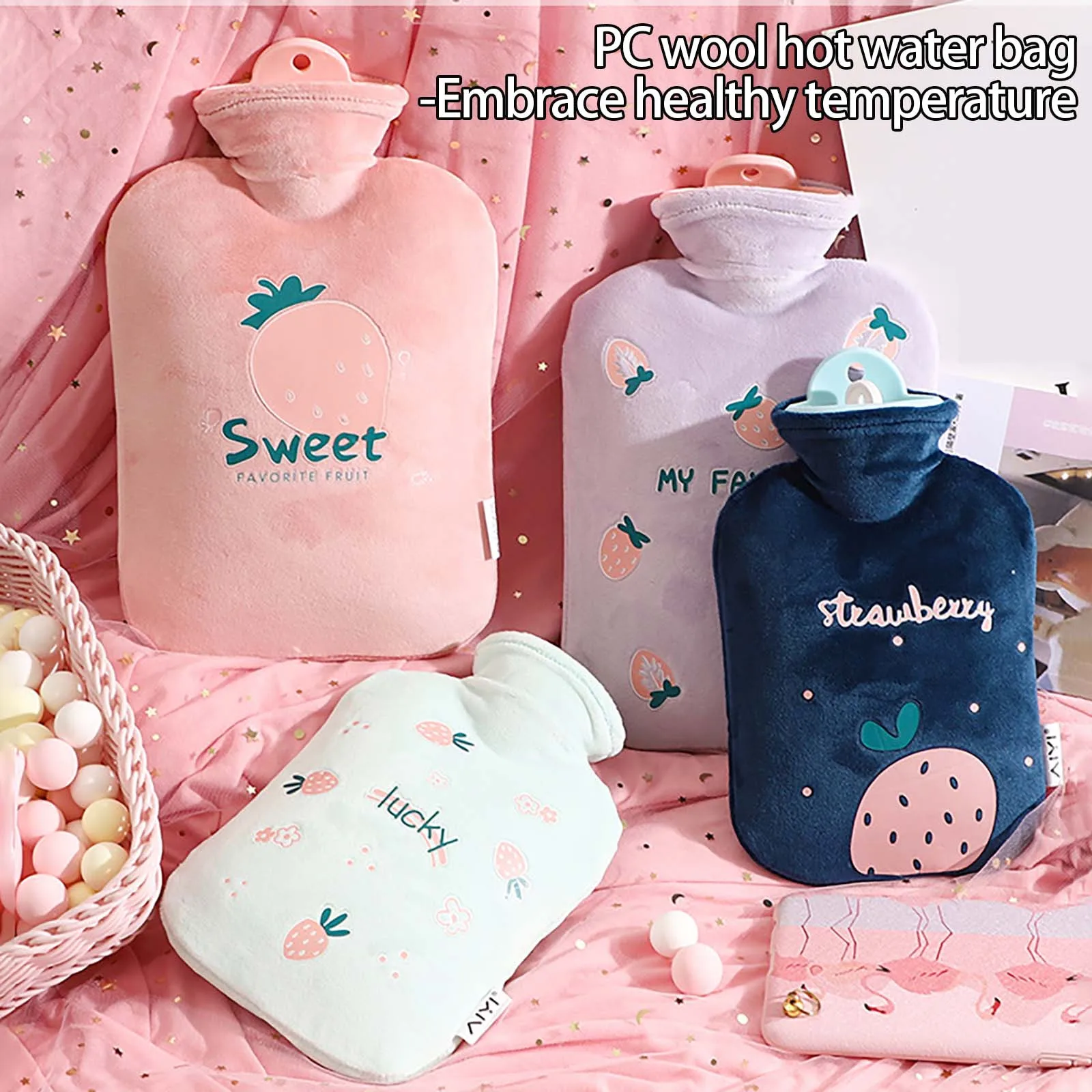 

1PC Hand Warmer Winter Hot Water Bags Plush Cloth Cover New Water Injection Hot Water Bottle Flushing Hand Warmer