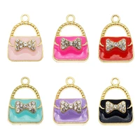 6pcs handbag shape pendant bow crystal enamel alloy charms fashion package dec women jewelry earrings necklace keychain bracelet