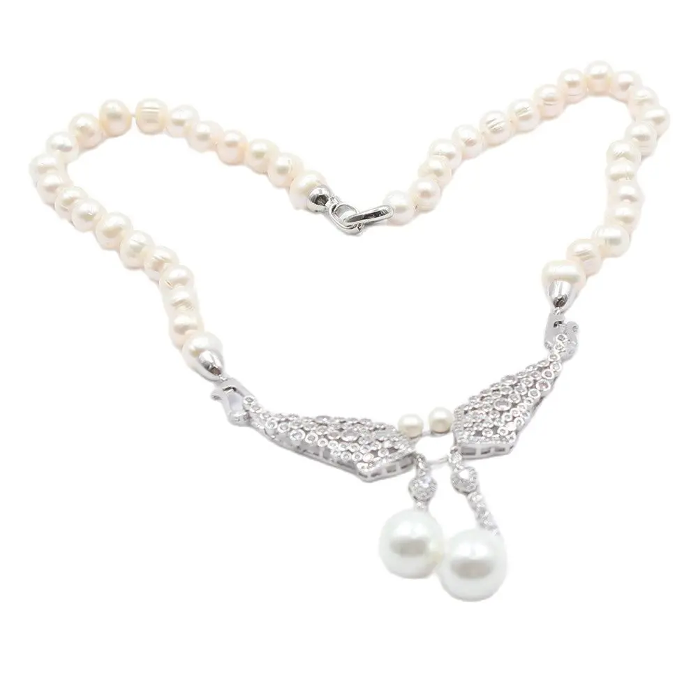 

Ожерелье из натурального круглого белого жемчуга, Позолоченный Кулон из микро-ракушки CZ, ручная работа, ювелирные изделия GG