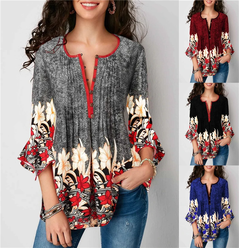 

Женская футболка с цветочным принтом, элегантная повседневная футболка с круглым вырезом в стиле Харадзюку, лето 2021