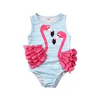 Купальник в полоску с фламинго для маленьких девочек, летний слитный купальник, пляжный купальный костюм для девочек 1-4 лет