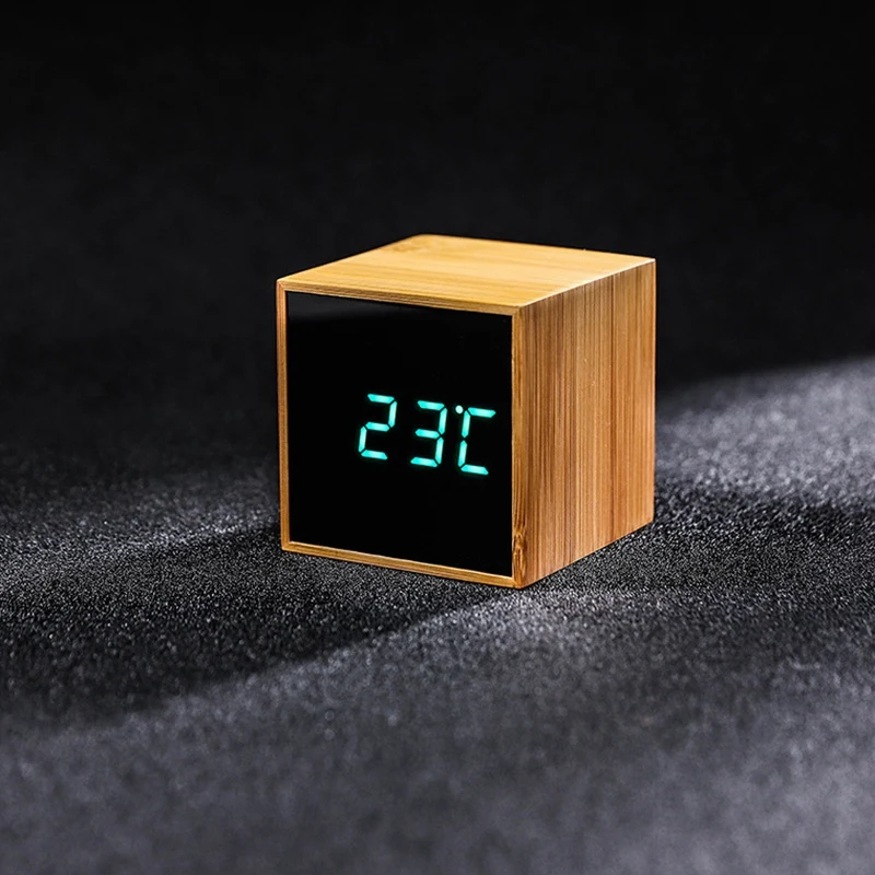 Bamboo светодиодный Будильник температура электронные часы управление звуками настольные часы регулируемая яркость будильник-часы