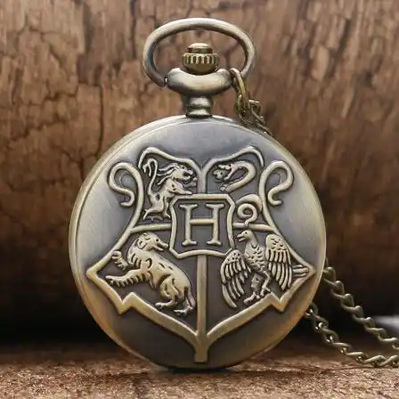 Часы Гарри в стиле ретро, бронзовые школьные карманные часы H из кварцевого Поттера, аналоговая цепочка с подвеской на ожерелье, подарок для ...