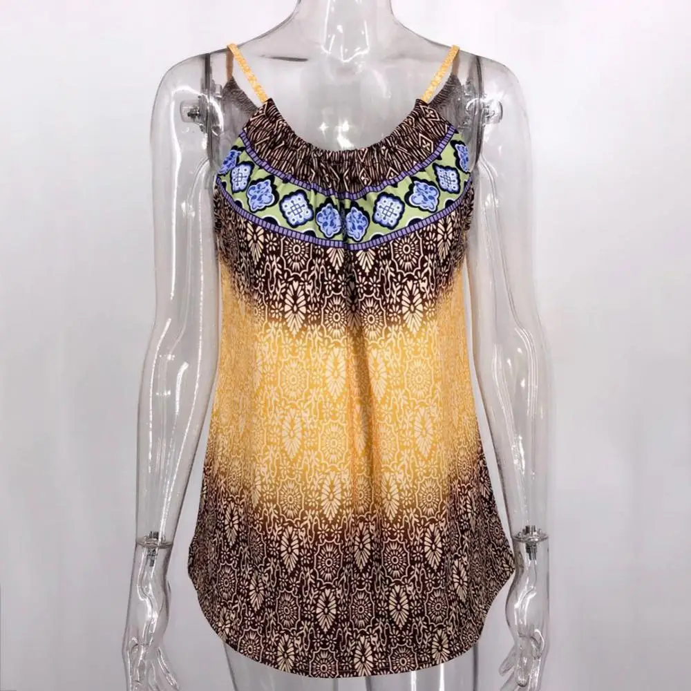 

Hot Sales Casual Women Sleeveless Gradient Color Printed Loose Camisole Beach Blouse Top