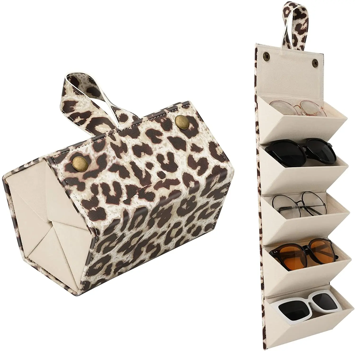 

Portable Glasses Organizer 5 Multi-slot Eyeglasses Storage Display Travel Folding Sunglasses PU Leather Case