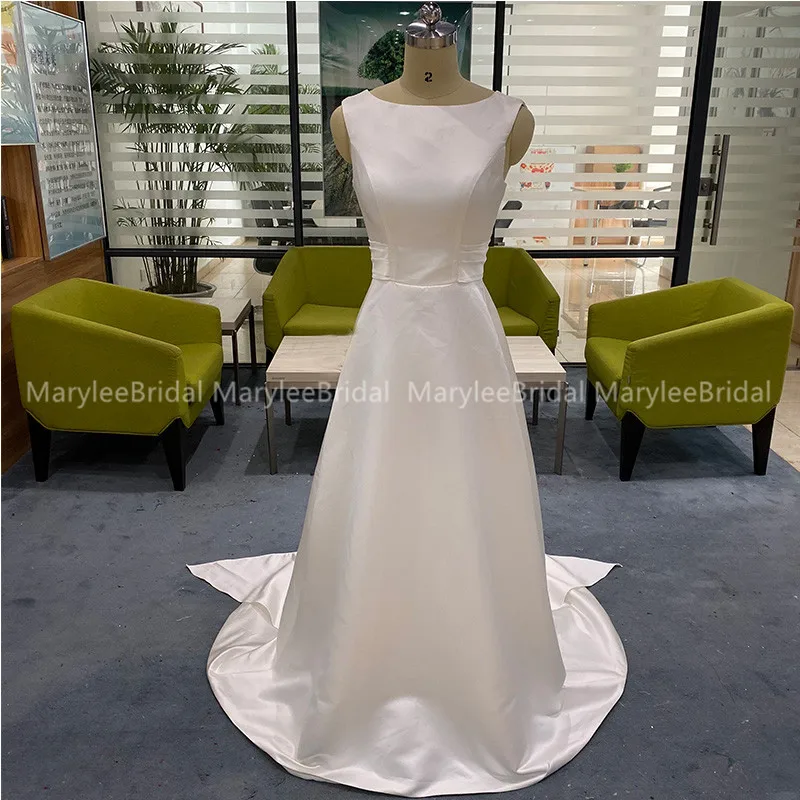 Элегантное платье-трапеция свадебные платья круглый вырез без бретелек