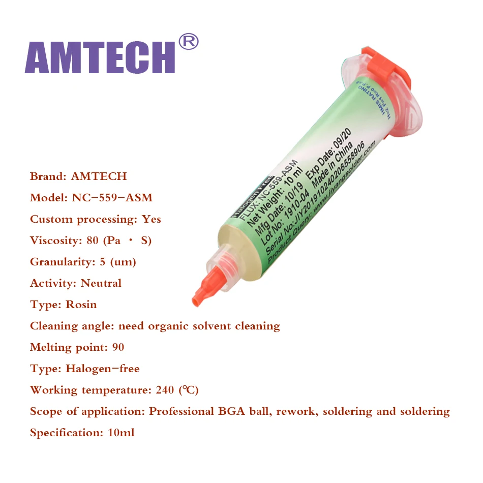 100% Оригинальный AMTECH NC-559-ASM 10lm Бессвинцовая паяльная флюсовая паста для SMT BGA