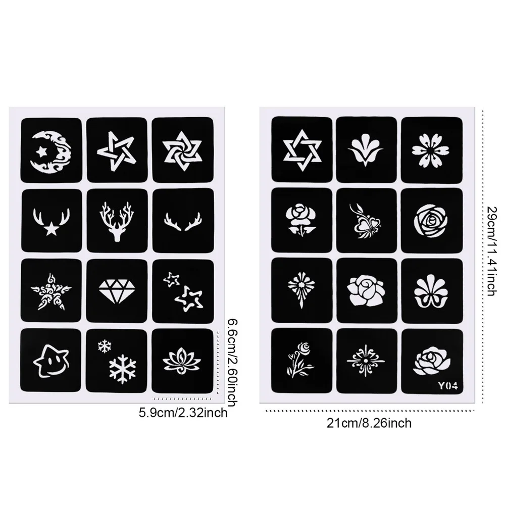 2 листа многоразовые временные трафареты для татуировок набор трафаретов хны