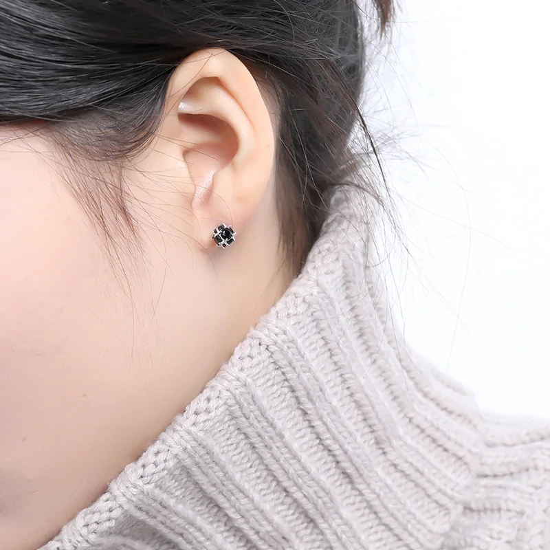 Hemiston серьги-гвоздики в виде черного цвета с круглым носком Bohemia подарок для