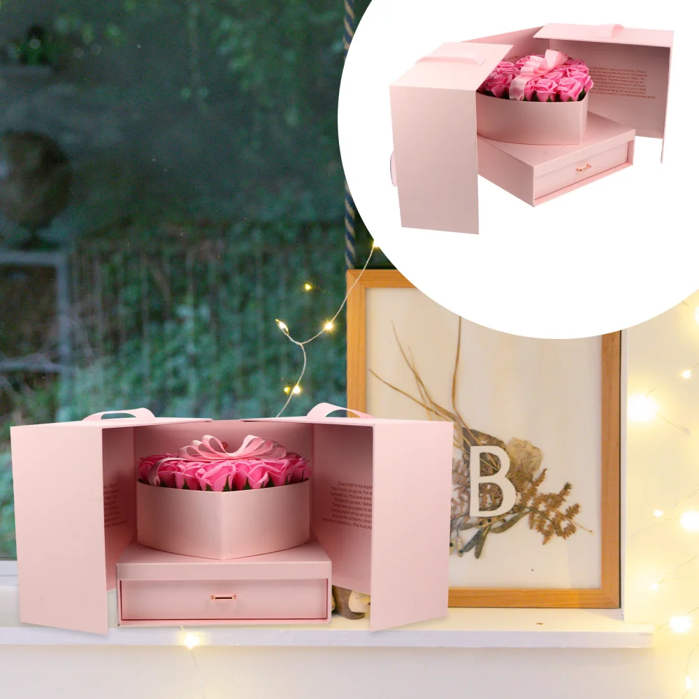 

1 Set Soap Flower Gift Valentines Day Birthday Gift Packing Cube Box (Rose)