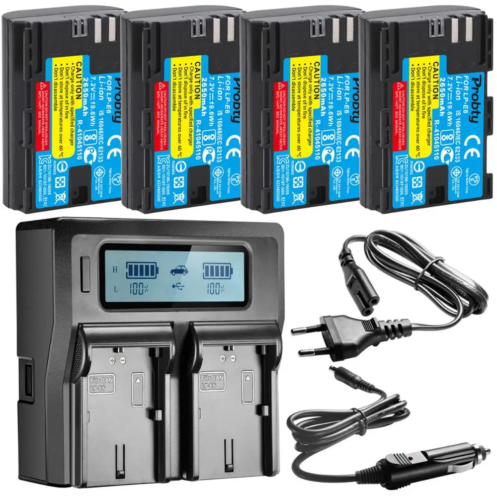 2 шт 7 4 V 2650 мА/ч LP E6 LPE6 Батарея + быстрое ЖК дисплей двойной Зарядное устройство для