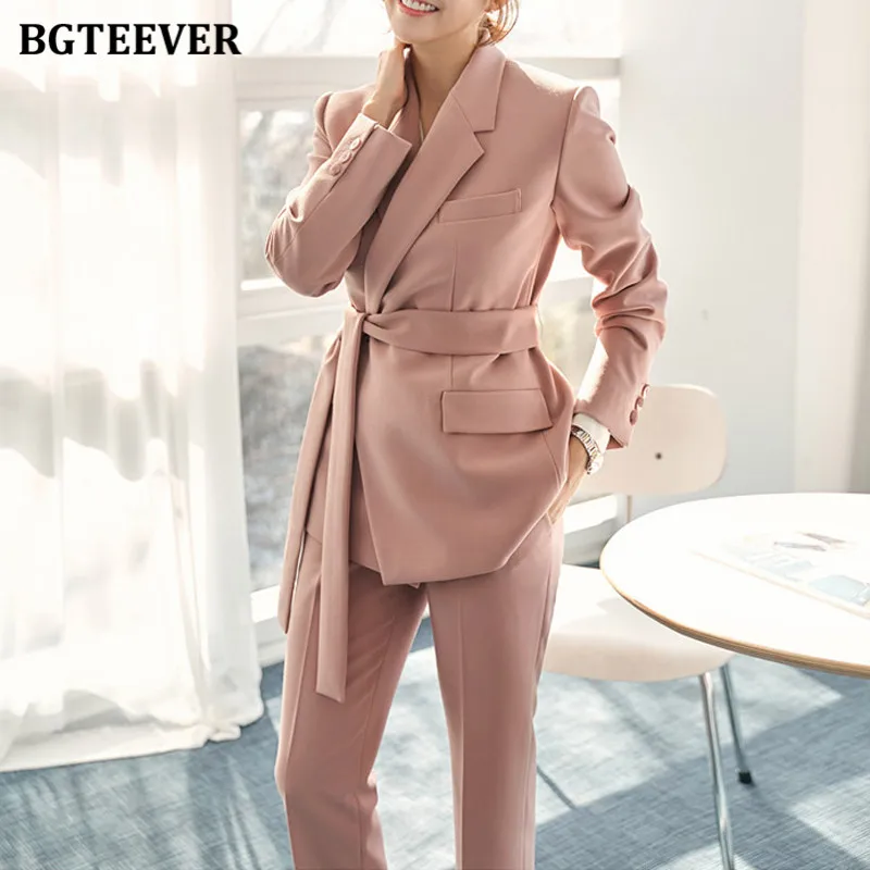 Элегантные офисные женские брючные костюмы BGTEEVER блейзер на одной пуговице со