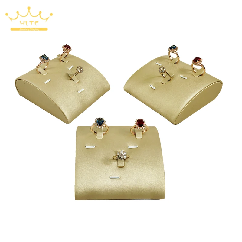 

Gold Leather 3 Position Ring Holder Display Ring Props Counter Jewelry Ring Pendant Base Jewelry Display Stand 3pcs/lot