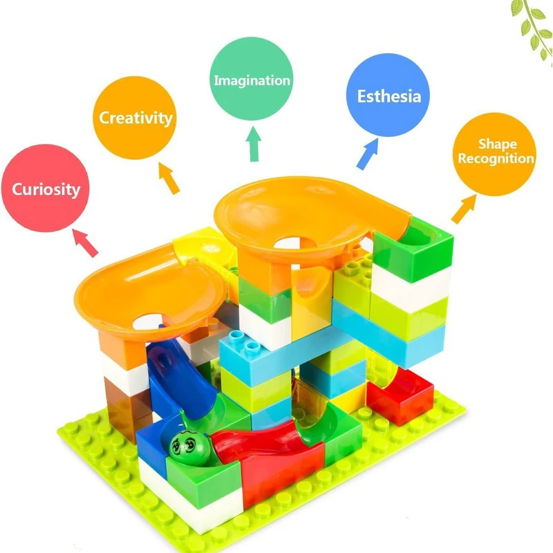 

Children's Large-particle Building Blocks Rolling Balls Changeable Slides 54~360pcs Color Building Boards DIY Building Blocks