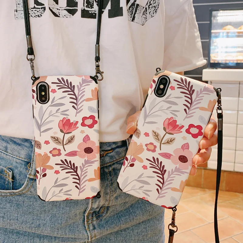 Чехол из ТПУ с цветами и шнурком перекрещивающимся плечом шейный ремешок веревка