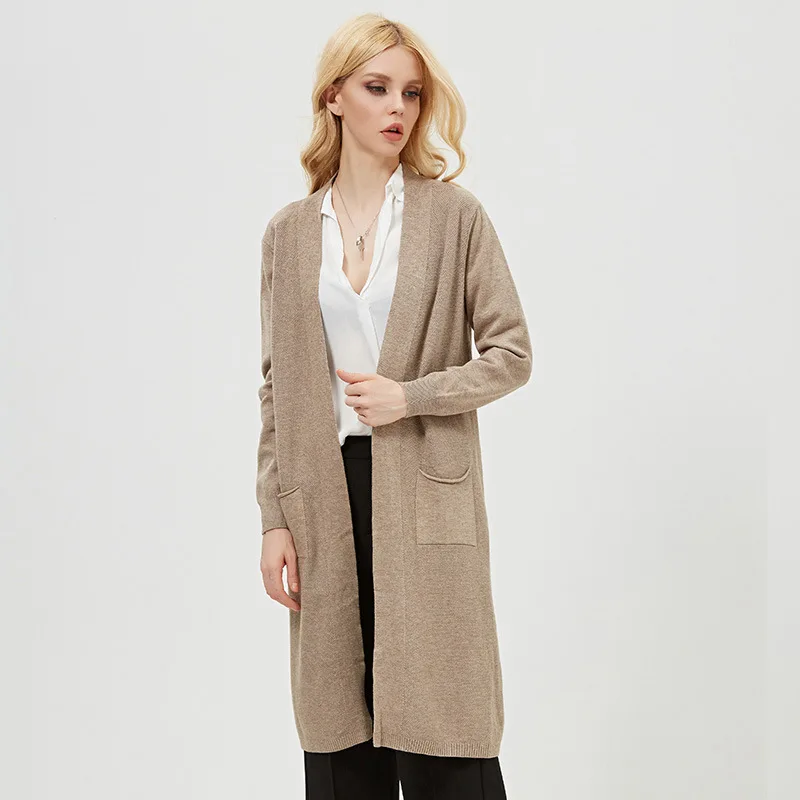 

Pure Color Loose Casual 2021 Autumn Long Sweaters Thick V-neck Cardigan Long-sleeved Korean Style Fashion Split Women's Coat Y2k