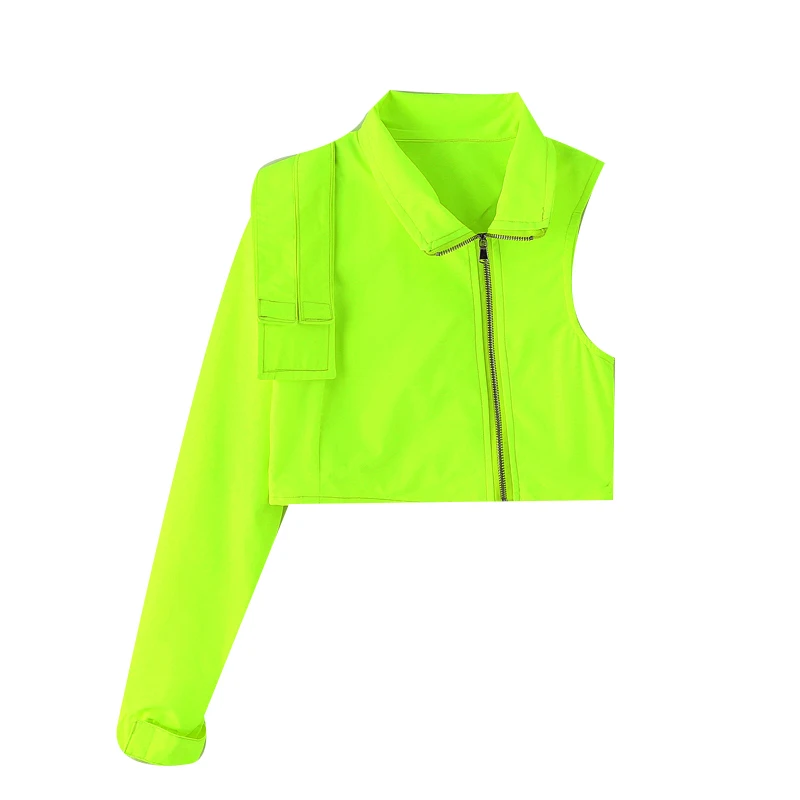 

2021 New Hip Hop Dance Costumes Boys Girls Hip Hop Performance Clothing Reflective Green Tops Black Pants For Kids Jazz Outfit
