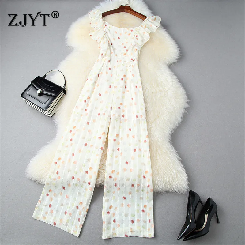 Женский шифоновый комбинезон Элегантный дизайнерский длинный в горошек с