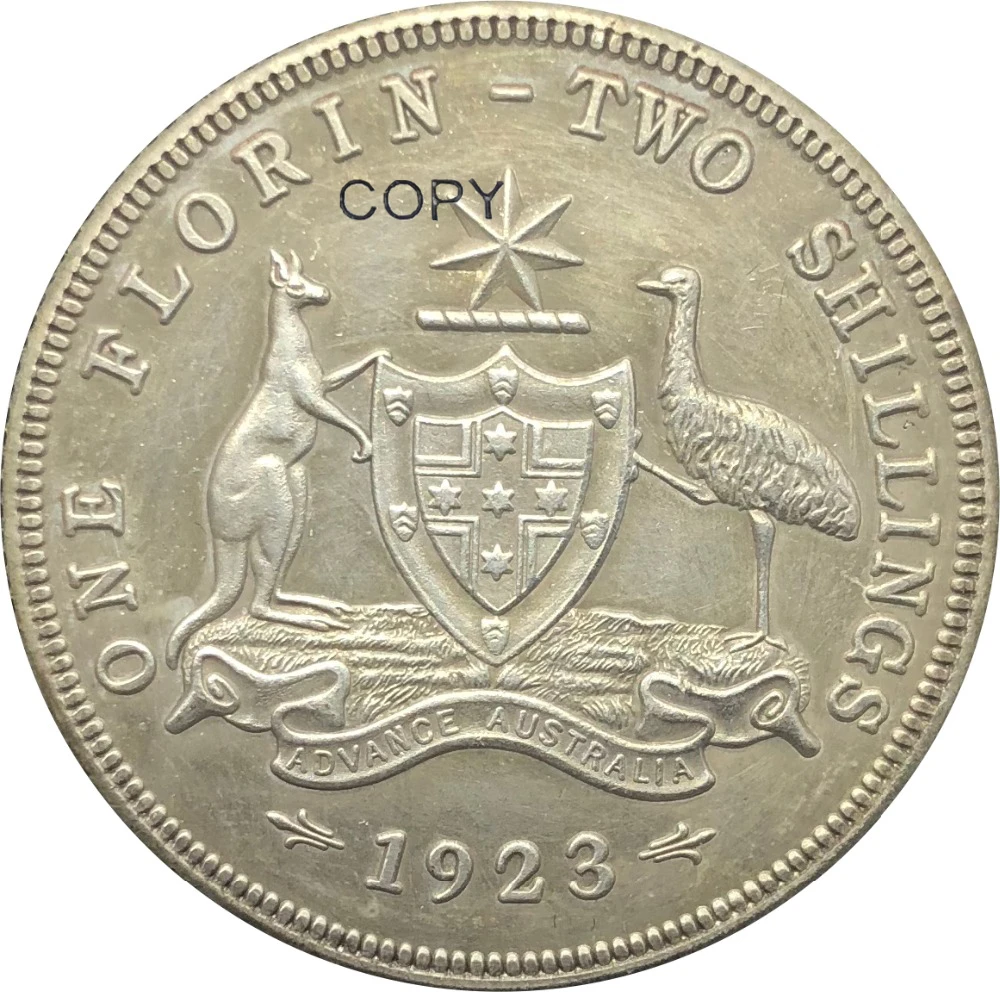 Австралия 1 One Florin Two Shillings Джордж V 1923 коронованный бюст левая медная