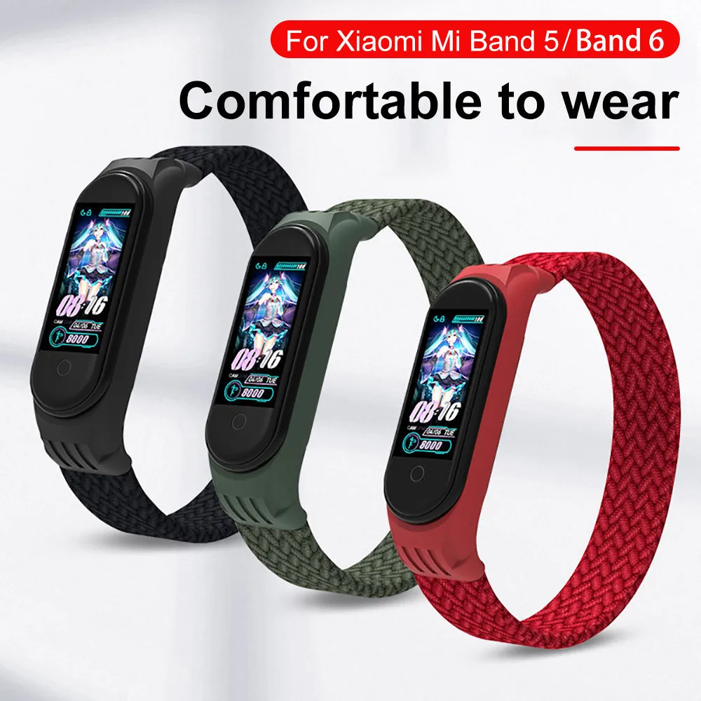 

For Xiaomi Band 6 NFC Strap Nylon Braided Solo Loop bracelet Mi Miband 5 Band5 band6 Miband6 Miband5 Wristband Breathable Straps