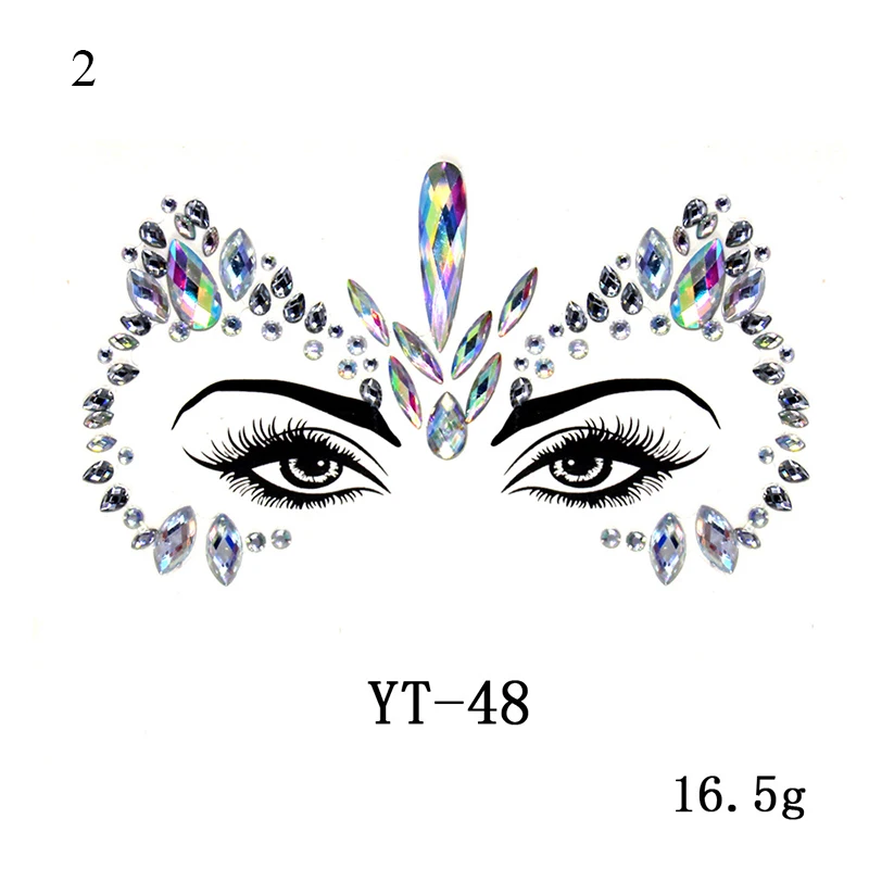 

Masquerade Shiny Face Decoration 3D Crystal Sticker Music Festival Trendy Shiny Acrylic Drill Sticker Temporary Tattoo Sticker
