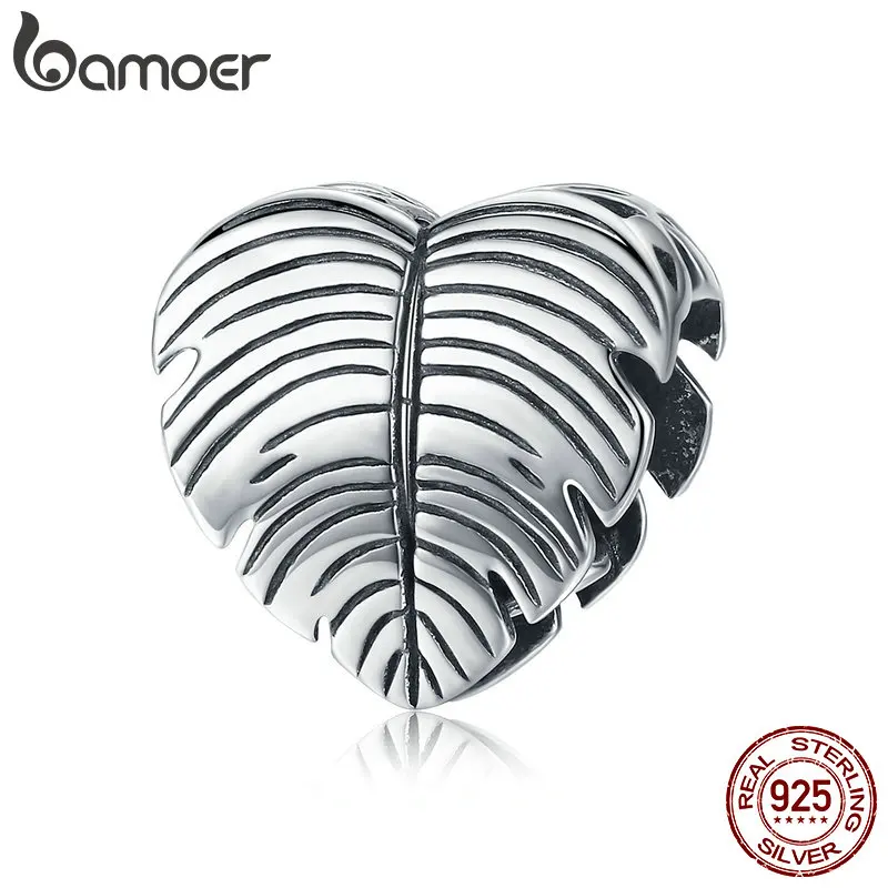 BAMOER Мода 925 пробы серебро пальмовое дерево листья лето любовь бусины подходят оригинальные браслеты ожерелья ювелирные изделия SCC1092