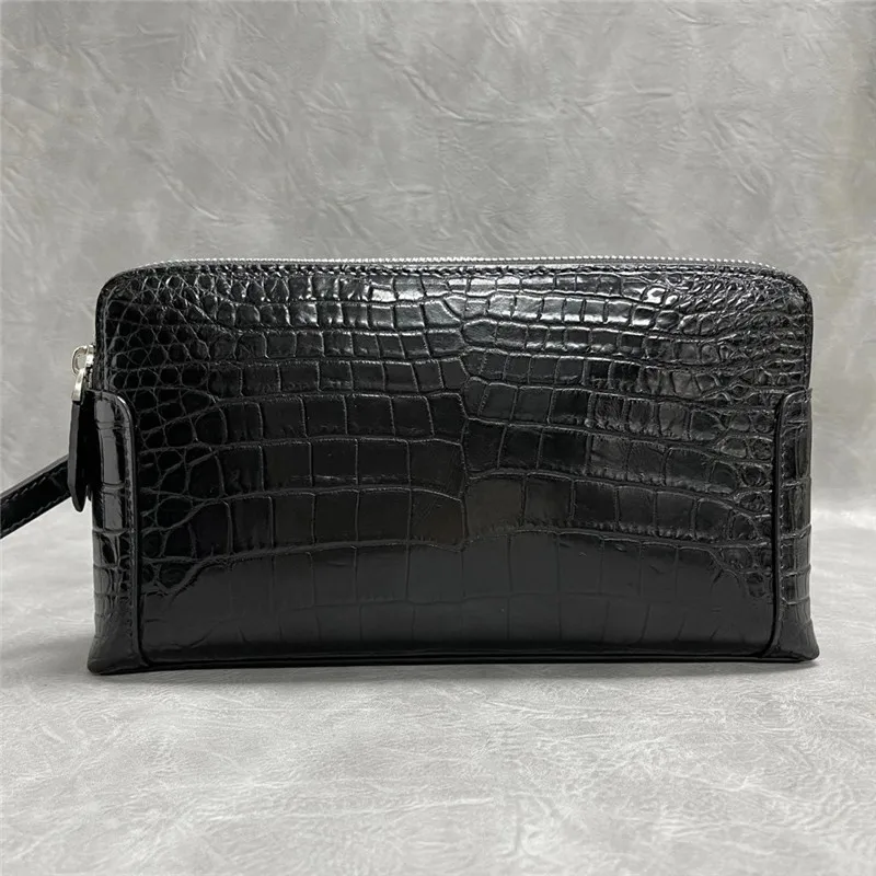 

Genuine Alligator Belly Skin Zipper Closure Businessmen Clutch Purse Authentic Crocodile Leather Male Large Wristlets Card Bag