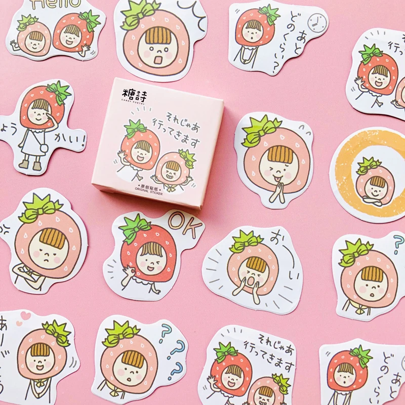 

45 pcs /Box Strawberry Hat Girls Decorative Sticker Stick Label