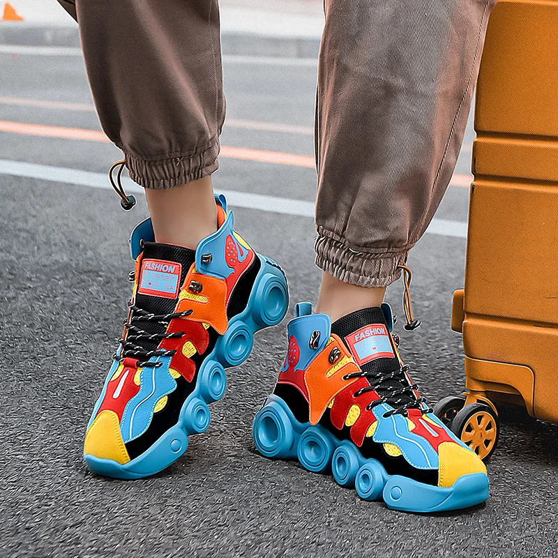2021 Spring New Trend Sneakers Men High top Anti-slip Basketball Fashion Colorful Hip hop Shoes Men Sports Shoes With High Sole